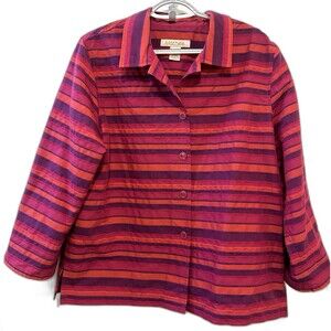 c.l.o.t.h.e.s. Striped Button Front Jacket Top 3/4 Sleeve Magenta Purple Large